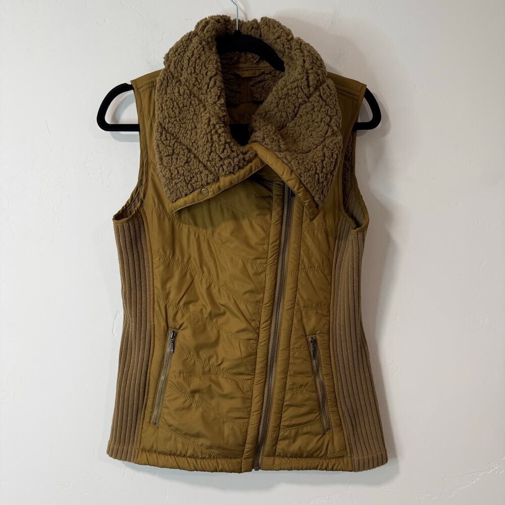 Prana Women's Diva Vest Sherpa Lined Asymmetrical Stretch Mustard Small‎